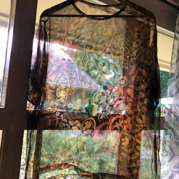 Vintage 90's Express Compagnie Internationale Sheer Tropical Print Blouse. XS - Picture 4 of 9